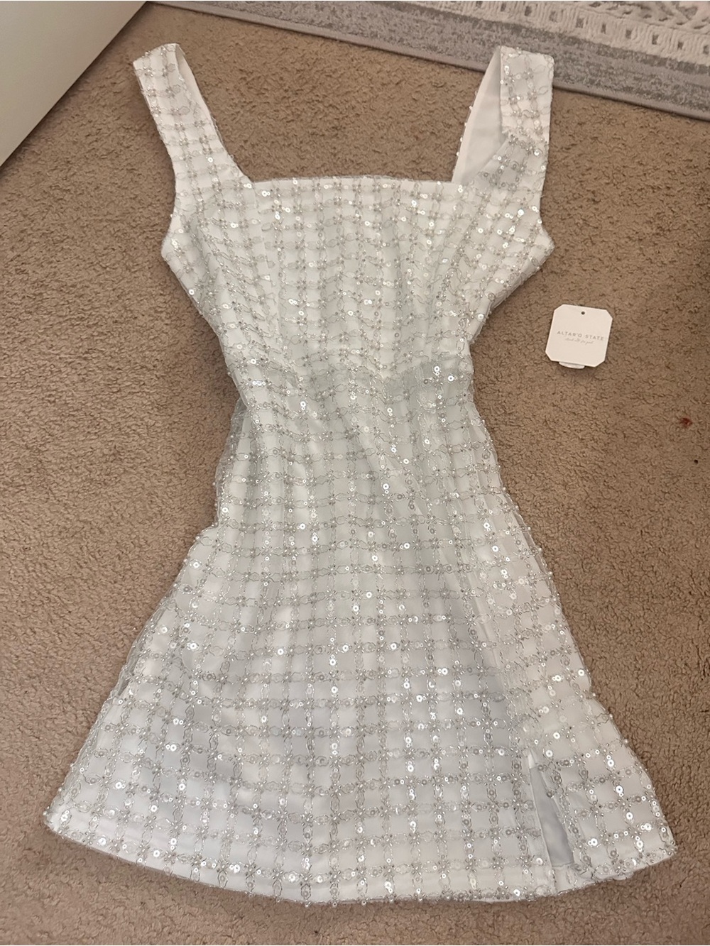 Altar'd State White Sequin Grid Mini Dress